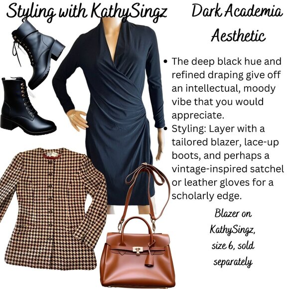 Norma Kamali Black Faux Wrap Dress Size XS Timeless Vintage Draping Elegance - Picture 2 of 14